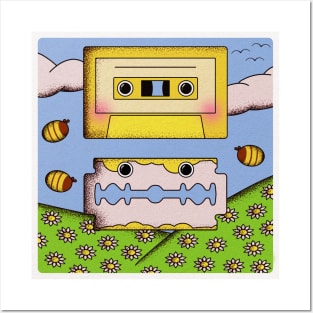 Cassette Tape and Razor with Flowers And Bees Posters and Art